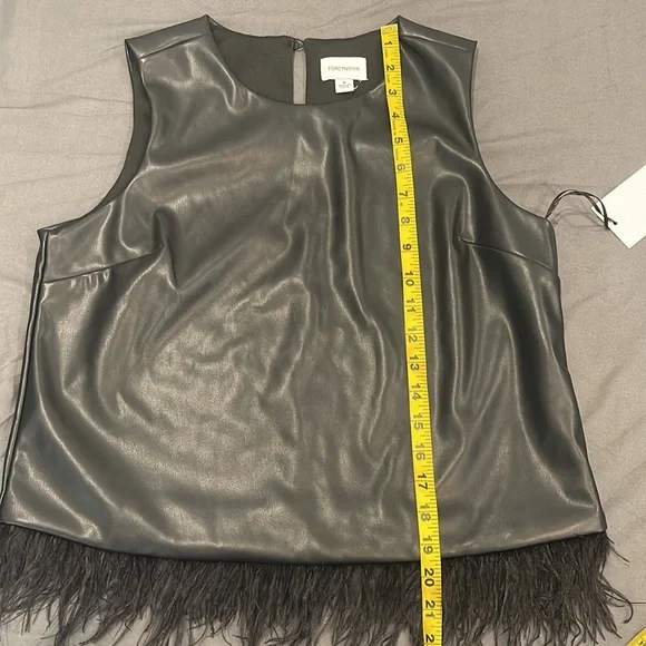 NWT Forcynthia Faux Leather Top with Feather Detail - Women’s Size S - Picture 9 of 9